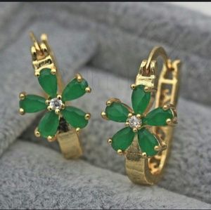 18kt gold filled genuine Emerald and CZ earrings